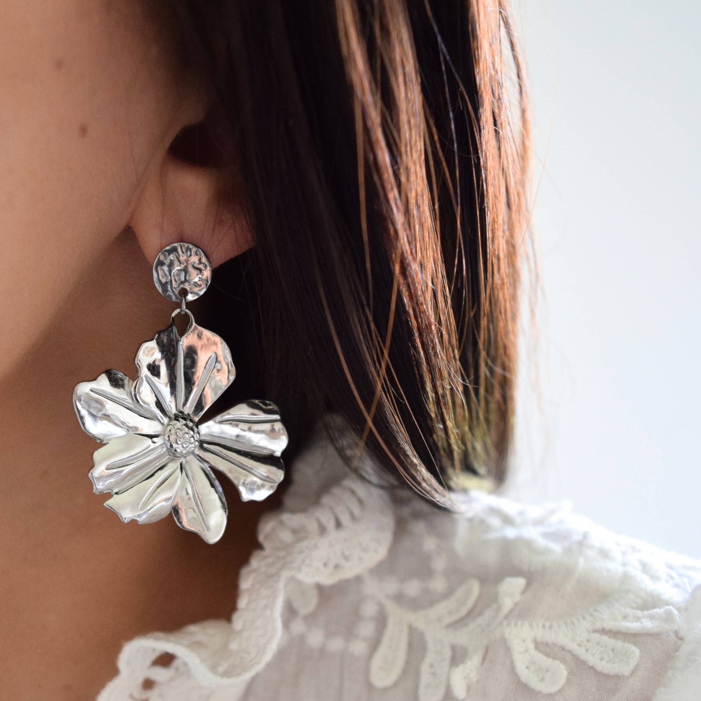 Boucles d'oreilles Flower acier inoxydable ou doré à l'or fin