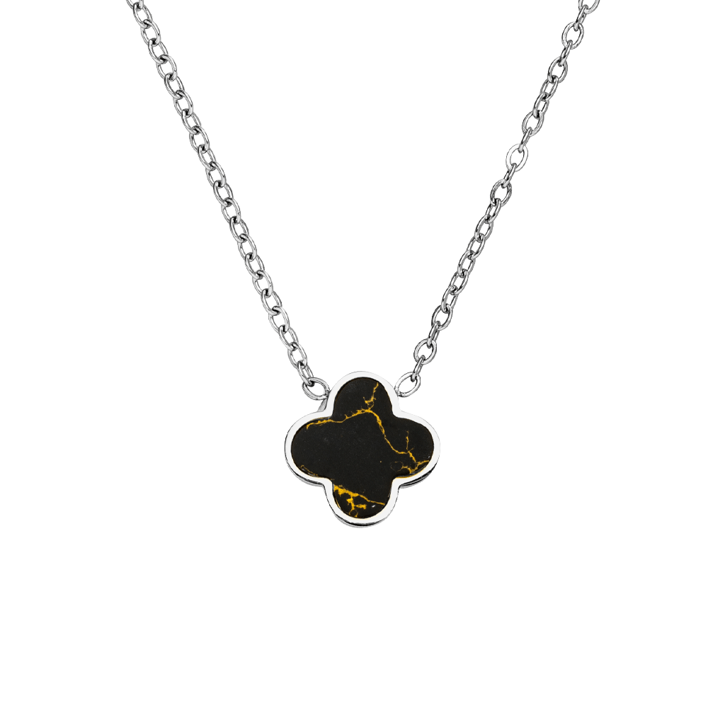 Collier Trèfle Noir | Plaqué or 18K ou acier chirurgical poli