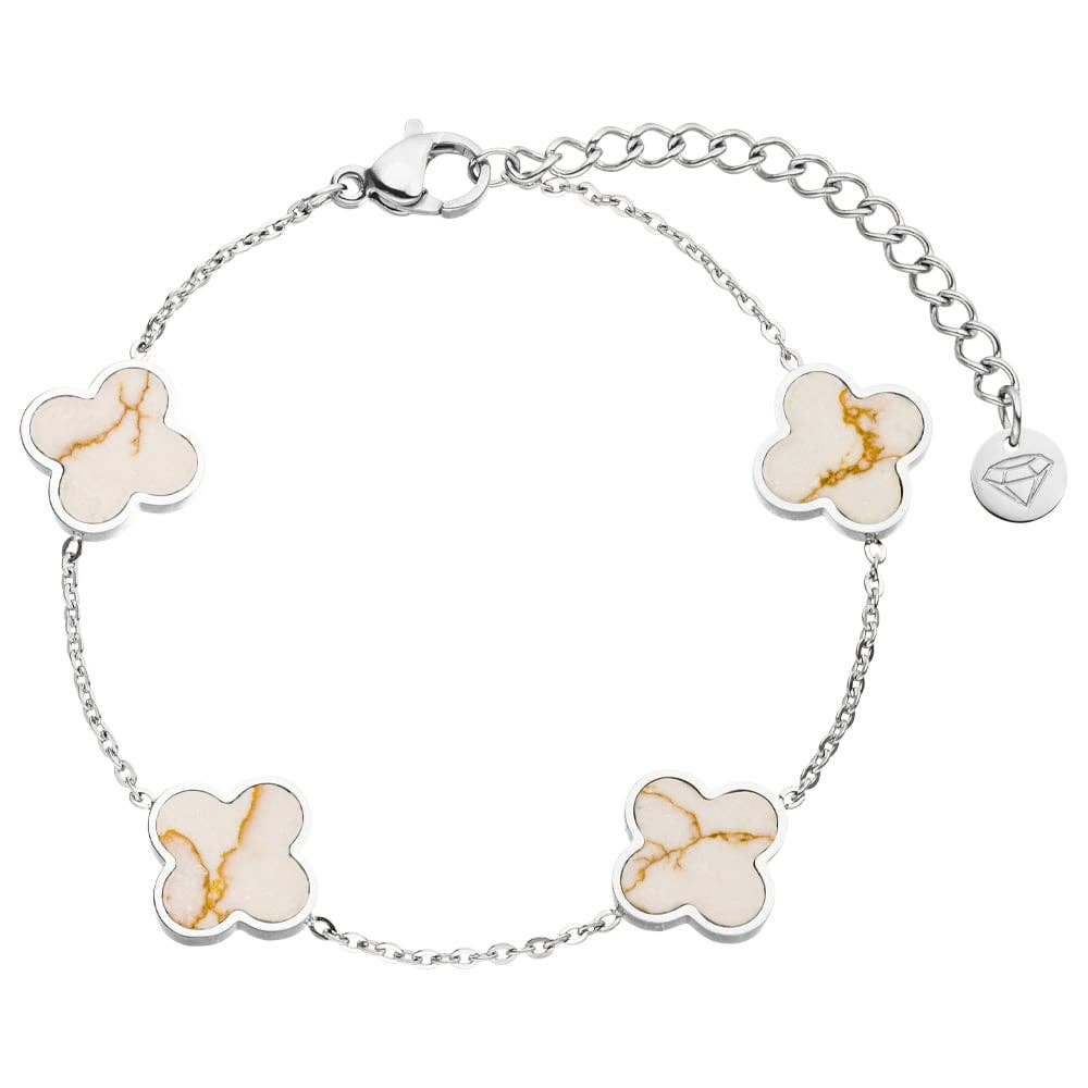 Bracelet trèfle blanc | Plaqué or 18 carats ou acier chirurgical poli