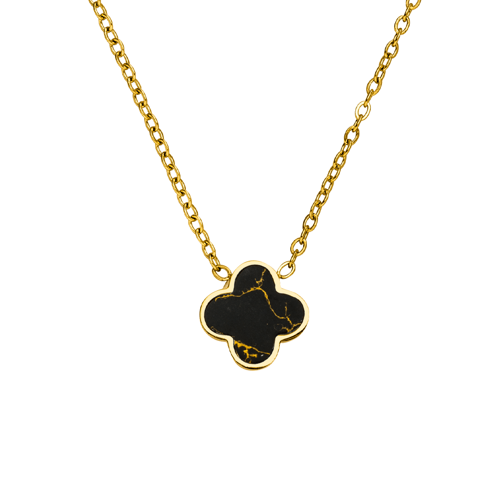 Collier Trèfle Noir | Plaqué or 18K ou acier chirurgical poli