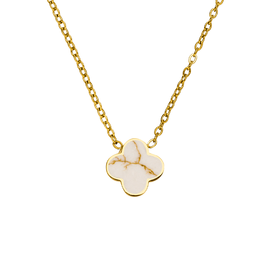Collier Trèfle Blanc | Plaqué or 18K ou acier chirurgical poli
