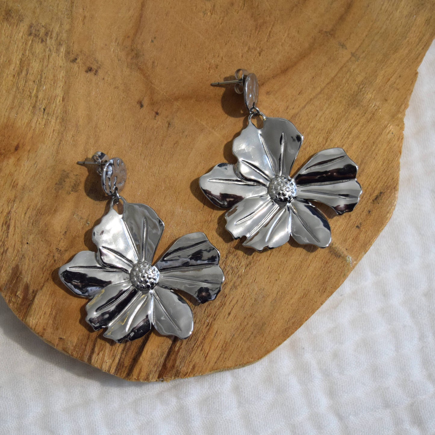 Boucles d'oreilles Flower acier inoxydable ou doré à l'or fin