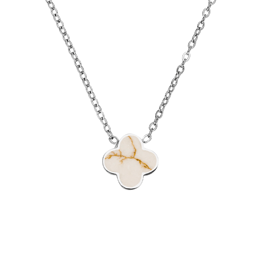 Collier Trèfle Blanc | Plaqué or 18K ou acier chirurgical poli
