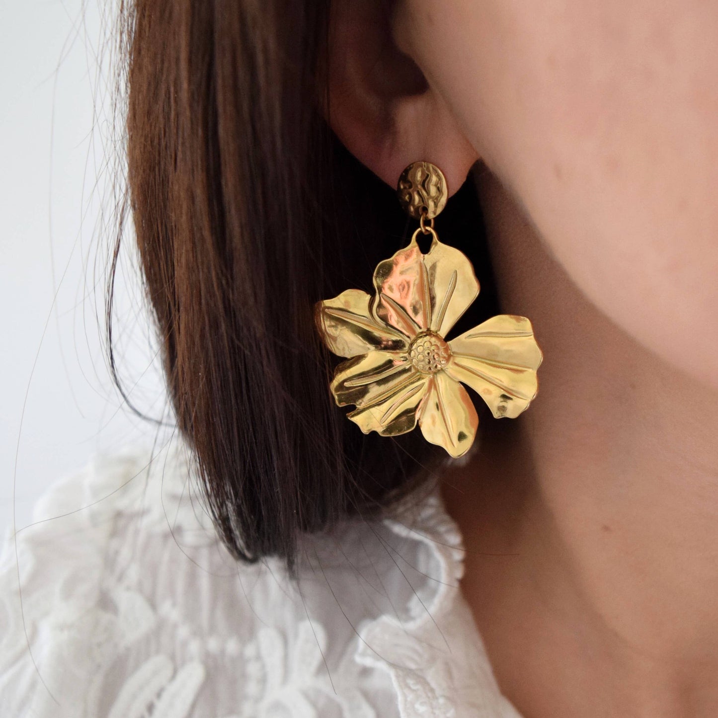 Boucles d'oreilles Flower acier inoxydable ou doré à l'or fin
