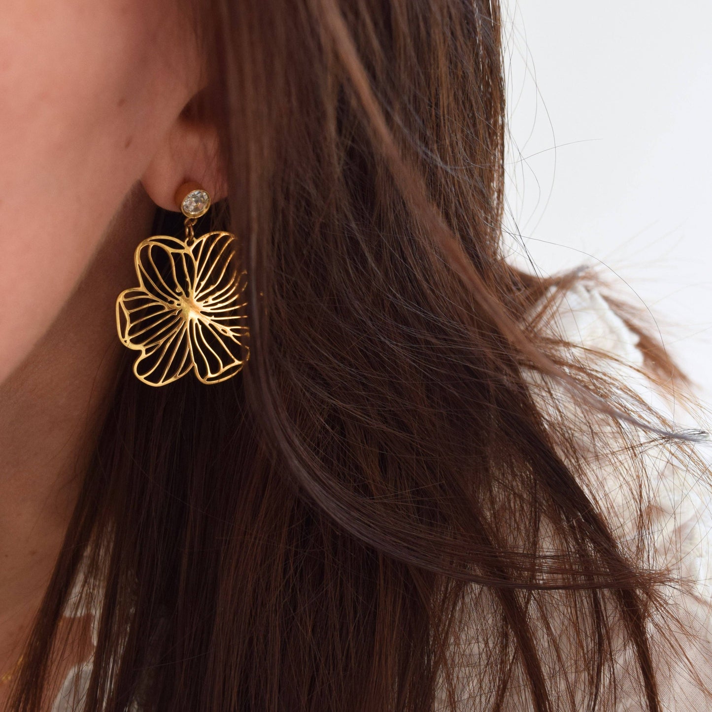 Boucles d'oreilles Flora acier inoxydable ou doré à l'or fin