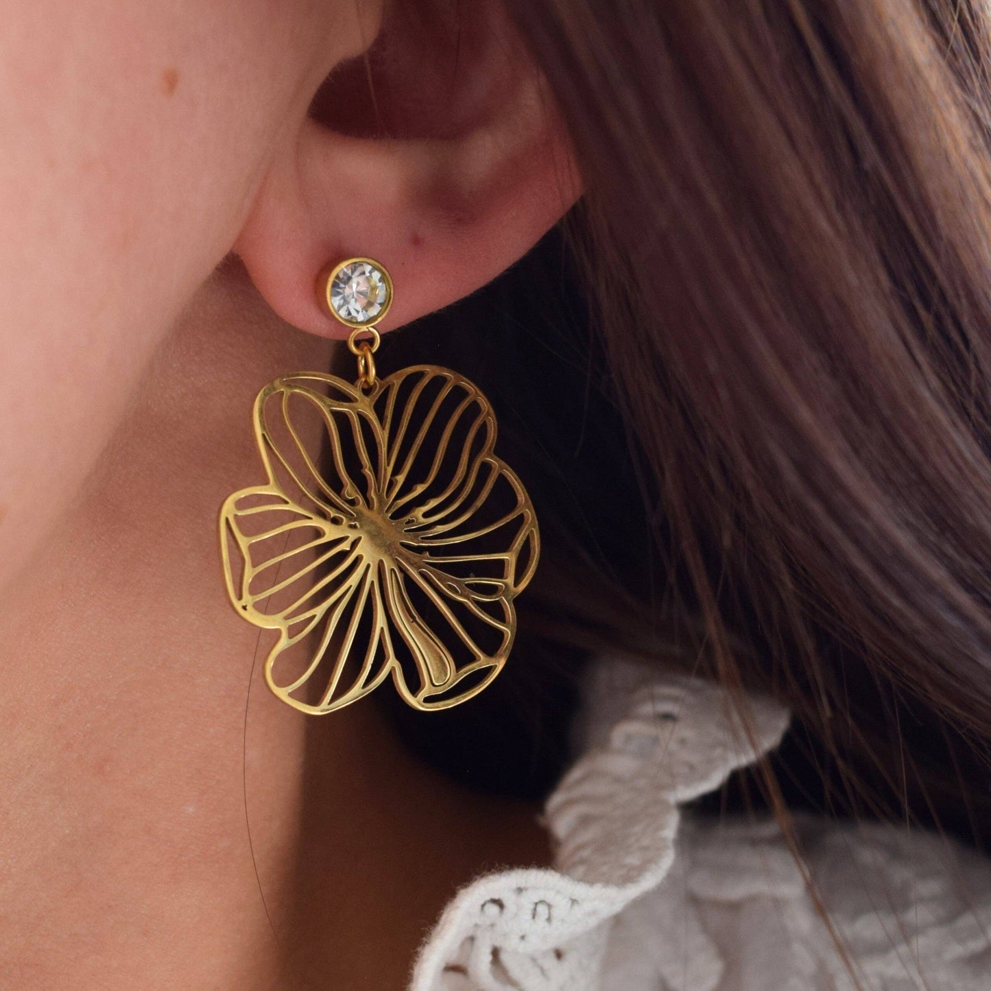 Boucles d'oreilles Flora acier inoxydable ou doré à l'or fin