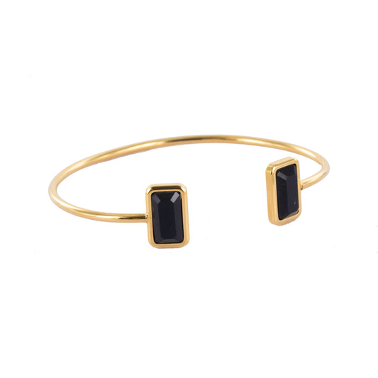 Jonc Midnight Duo plaqué or avec agate noire ou nacre