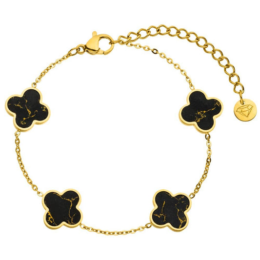 Bracelet trèfle noir | Plaqué or 18 carats ou acier chirurgical poli