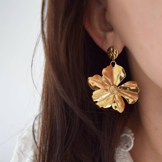 Boucles d'oreilles Flower acier inoxydable  ou doré à l'or fin