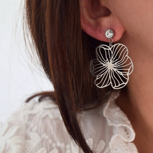 Boucles d'oreilles Flora acier inoxydable ou doré à l'or fin
