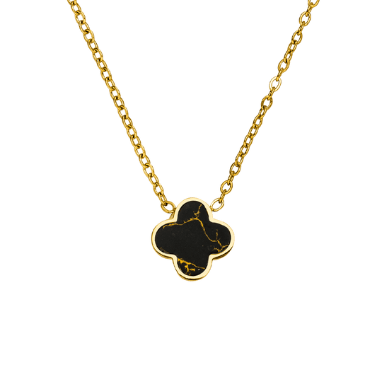 Collier Trèfle Noir | Plaqué or 18K ou acier chirurgical poli