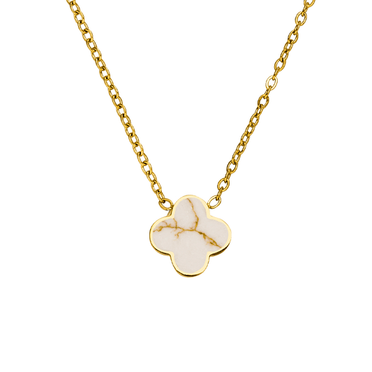 Collier Trèfle Blanc | Plaqué or 18K ou acier chirurgical poli