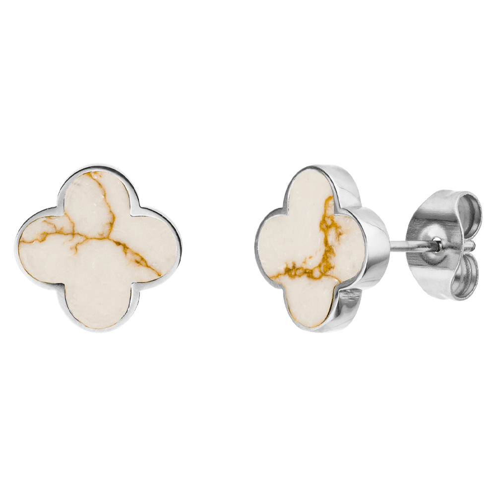 Boucles d'oreilles Trèfle blanc | Plaqué or 18 carats ou acier chirurgical poli