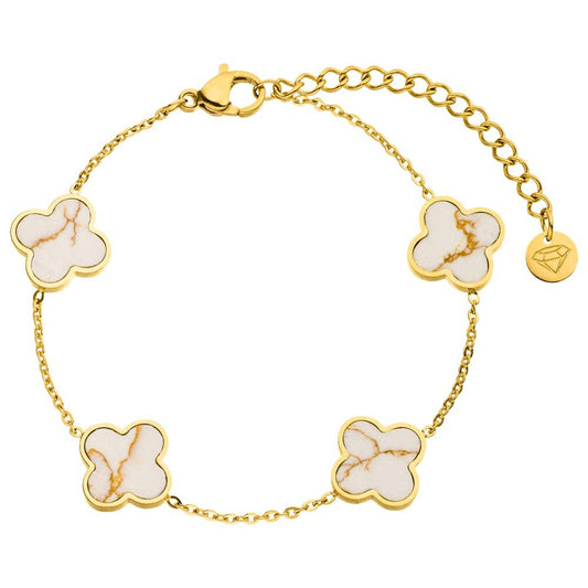 Bracelet  trèfle blanc | Plaqué or 18 carats ou acier chirurgical poli